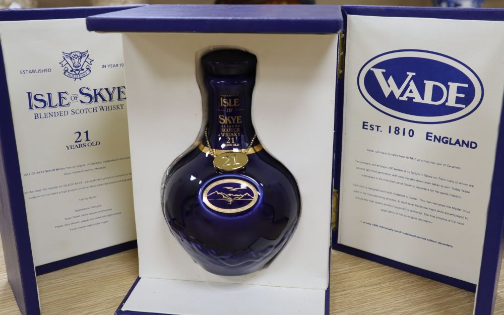 Isle of Skye 21 Years Old Blended Scotch Whisky in Wade decanter, cased and two other items,